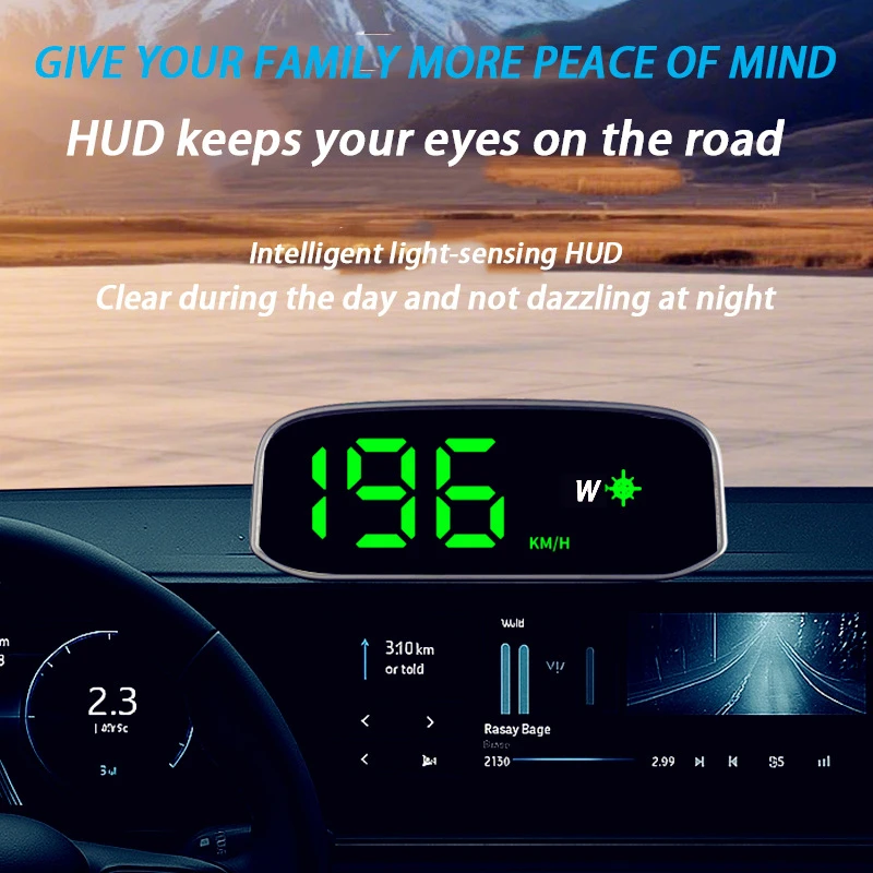 Solar Hud Head-up Display Overspeed Alarm Automatic Switch Car Speedometer No Ne