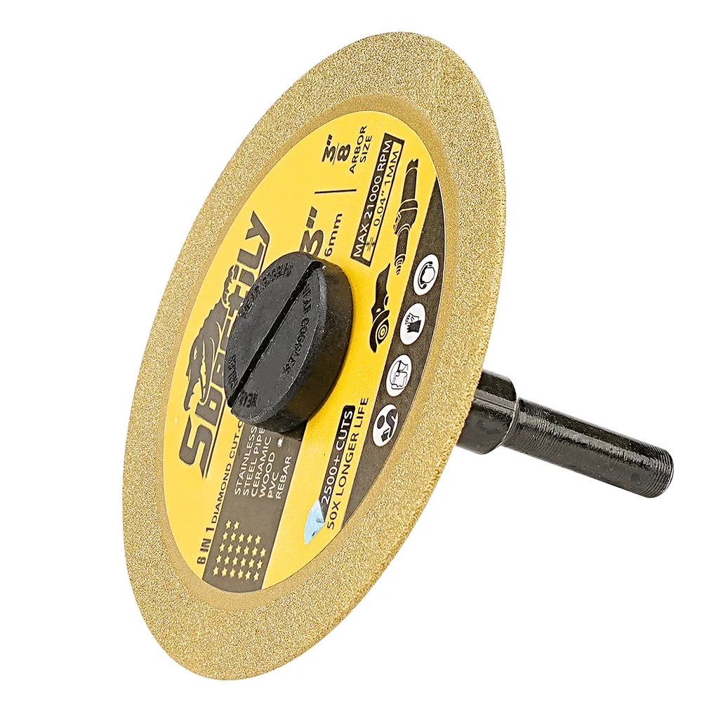 75mm Brazed Diamond Cutting Disc Mini Metal Cutting Wheel Ceramic Glass Saw Blade + Matching Mounting Mandrel For Grinde