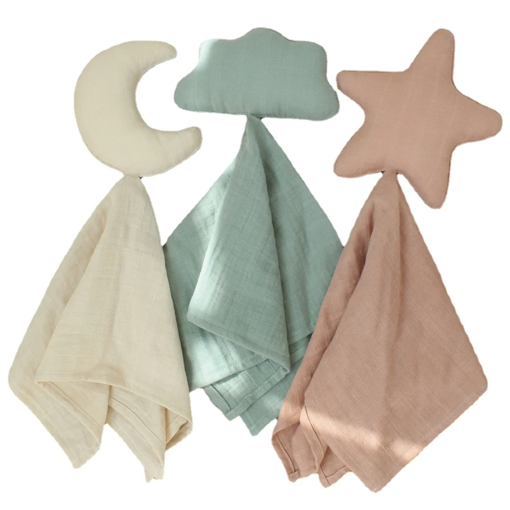 Organic Cotton Baby Born Muslin Gauze Infant Sleeping Doll Moon Star Shape Baby Comforter New Born Security Blanket