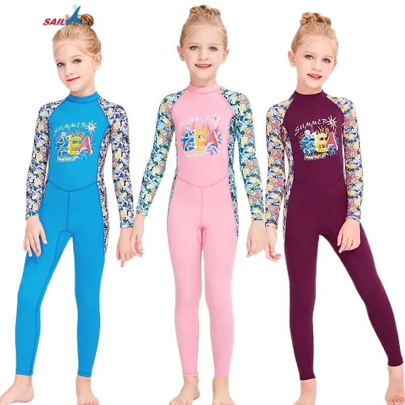 

Новый детский купальник с перекрестными краями для девочек летний цельный костюм для дайвинга с защитой от солнца Детский Быстросохнущий Jell с длинным рукавом