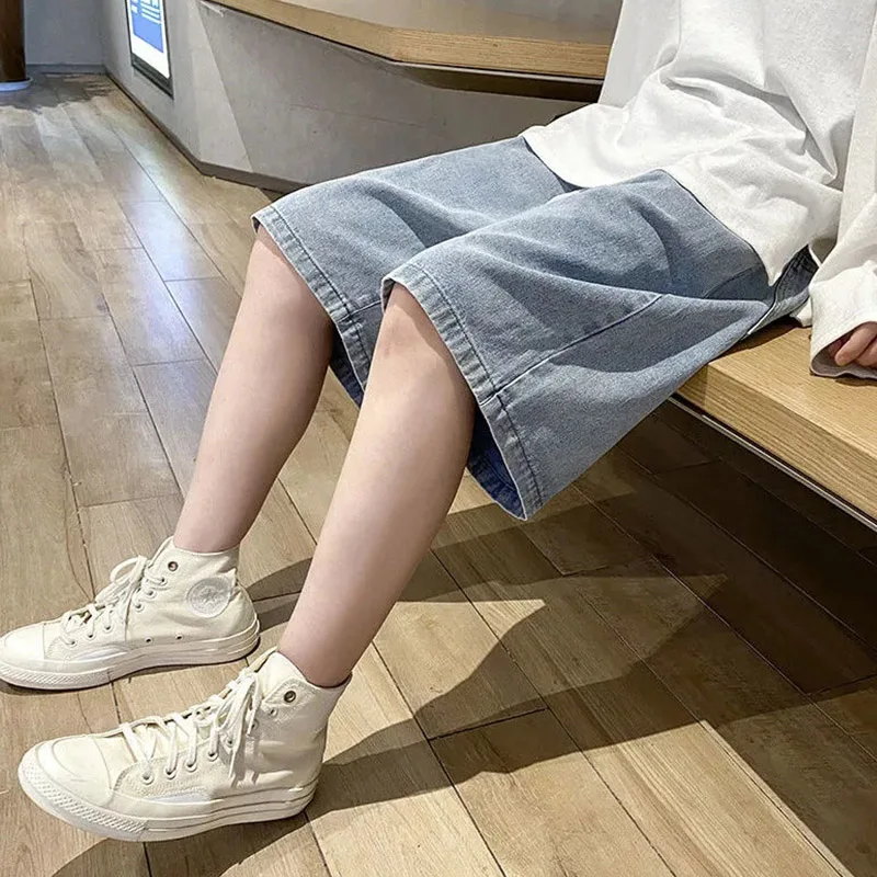 Straight Leg Denim Shorts Korean Version Fashionable Men's Street Trend High-Quality Shopping Travel Loose Thin Men's Shorts