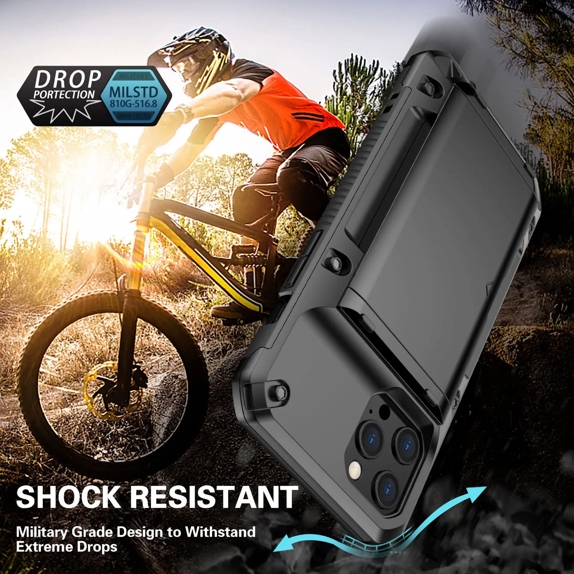 For iPhone 13 Pro Max Case Shockproof Armor Slide Card Holder Cover For iPhone 14 15 12 11 Slot Store 4 Cards Wallet Phone Funda 3