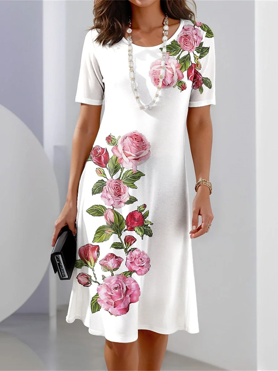 

Женский винтажный сарафан свободного покроя, летнее праздничное элегантное платье макси с цветочным принтом, платье с круглым вырезом, пуловер для женщин