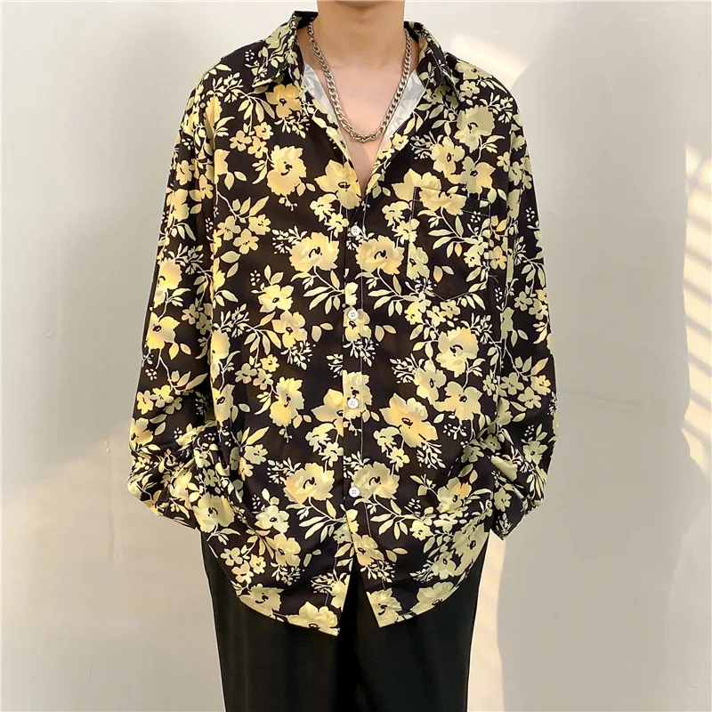 2023 New Fashion, Youth Trend, Leisure, Netro Floral  Long-Sleeved Men'S Hong Kong Style Loose Street Dance Shirt Spring oversized women s fashion street blast hong kong style shirt set women s spring 2023 new slim half skirt two piece set
