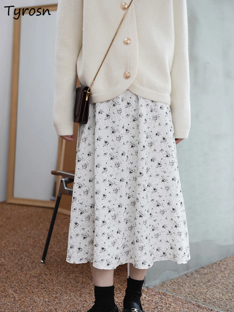 

Midi Skirts Women Floral Simple All-match Harajuku Retro Basic Classic Elegant Trendy Tender Summer Faldas Ladies Casual Cozy