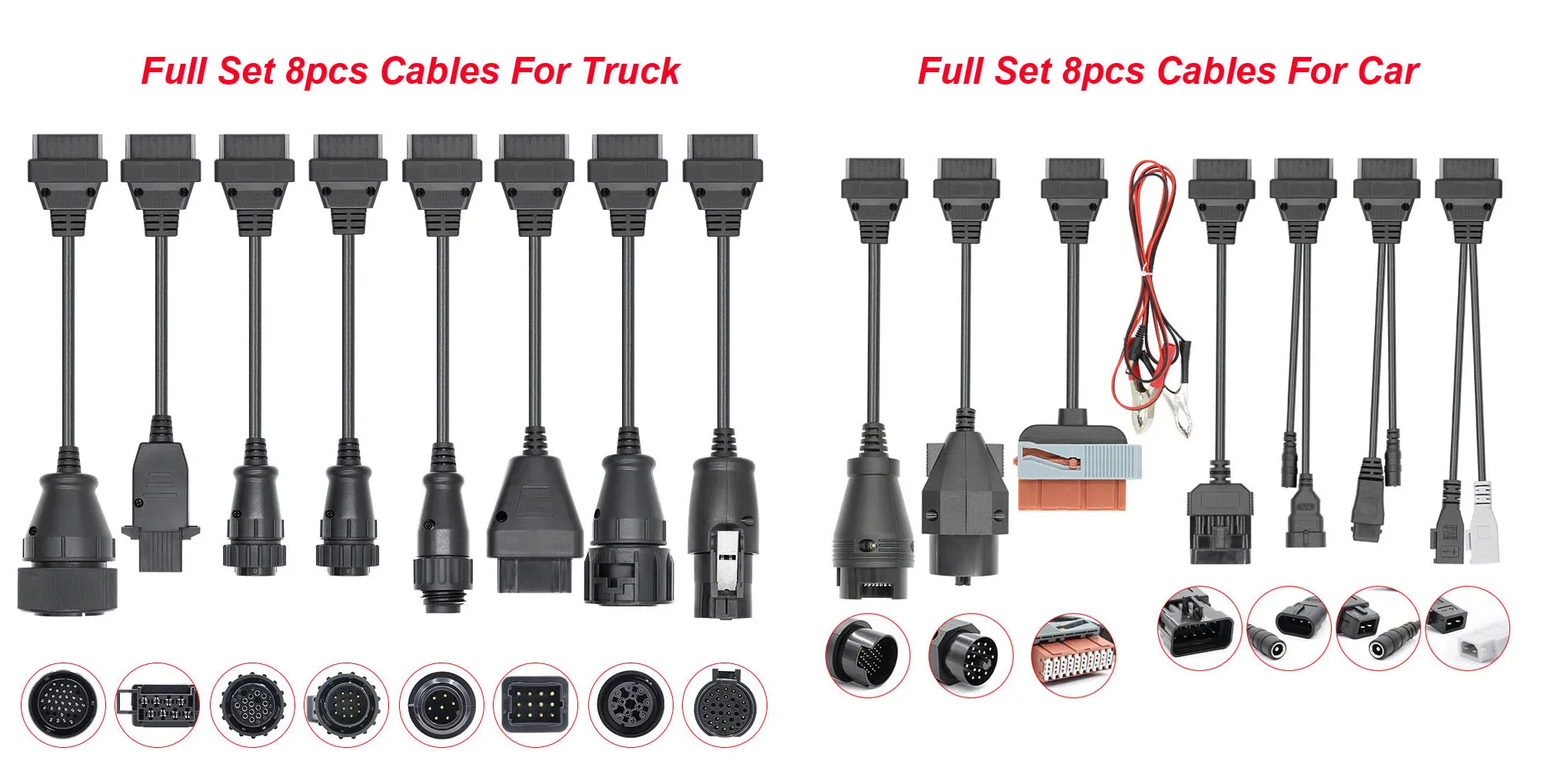 Full Set 8 PCS Car/Truck Cables For TCS PRO Diagnostic Connector Truck Cables For AUTOCOM