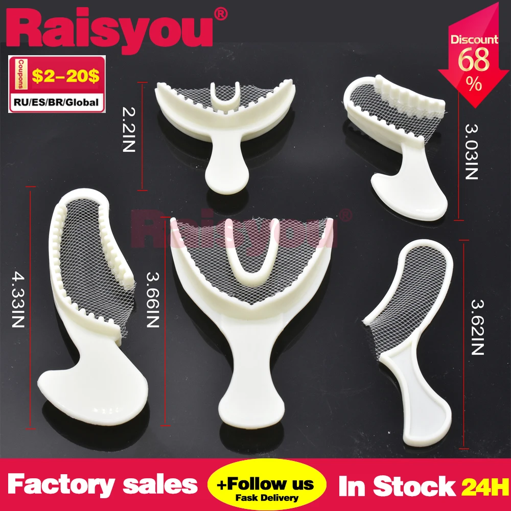 

5pcs/Pack Dental 3 in 1 Dental Impression Tray Central Supply Teeth Holder Durable with Textile Mesh Dental Tray Retainer