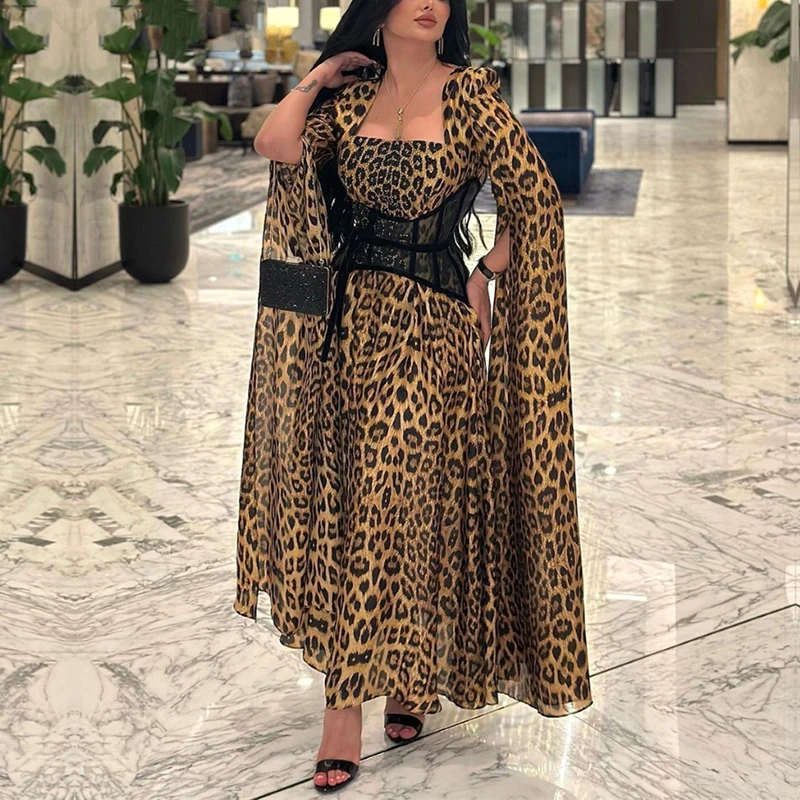 

Long Leopard Evening Dresses for Women Square Neck Ankle-Length A-Line Prom Party Special Event Wedding Gala Guest 2023 New