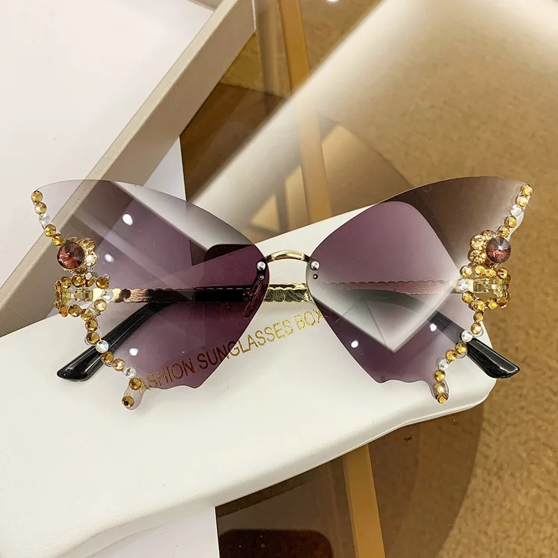 Diamond Butterfly Sunglasses Women Brand y2k Vintage Rimless Oversized Sun Glasses Ladies Eyewear gafas de sol_voghion.com