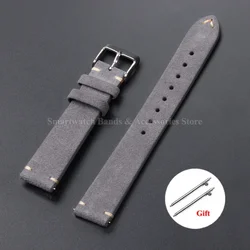 Vintage Suede Leather Quick Release Watch Strap - Handmade Bracelet in Multiple Sizes - 18mm (Dark Gray)