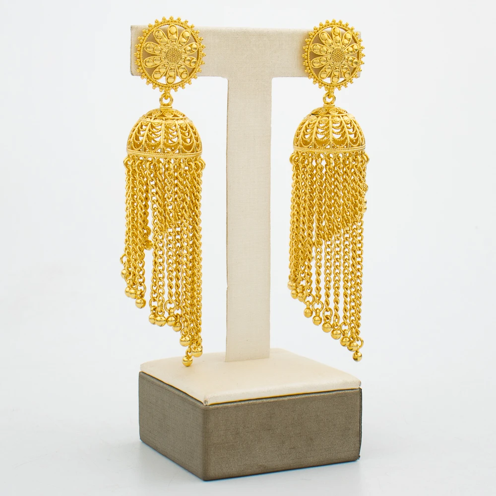 Kolczyki Hoop dla kobiet 3D Design Tassel Drop kolczyki 18k złoty kolor dubaj African Party kolczyki akcesoria na wesela prezenty