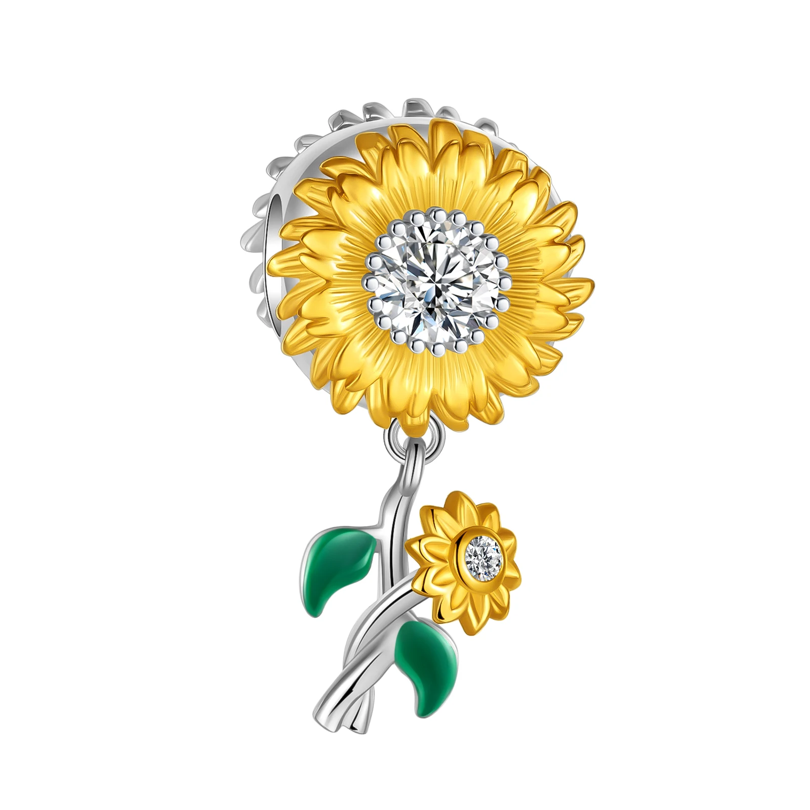 

925 sterling silver golden sunflower boutique pendant fit pandora original bracelet charm beads necklace Diy female jewelry