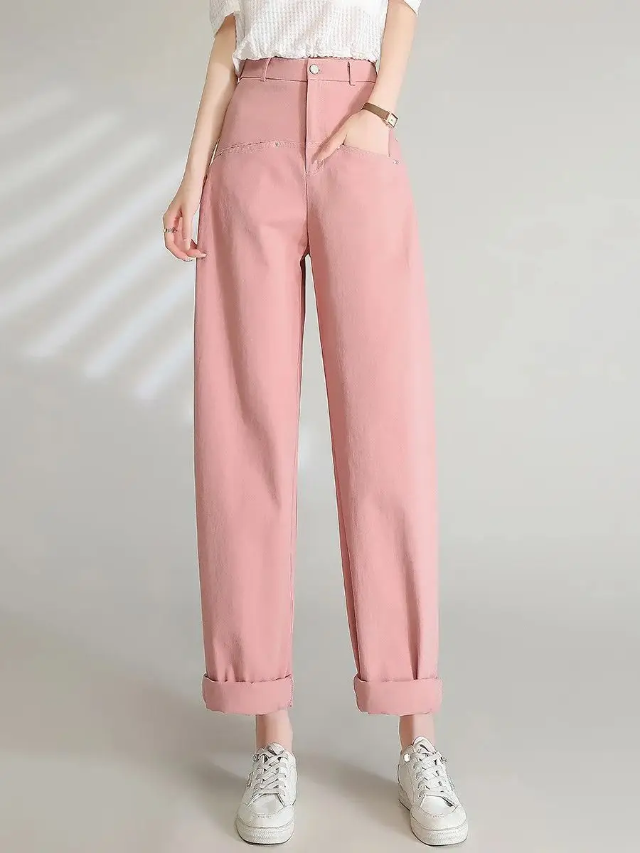 LOUIS YAO Women Pants 2024 Spring 100% Cotton Straight Loose Wide Leg Pants Fashionable Casual High Waist  Women's Long Trousers