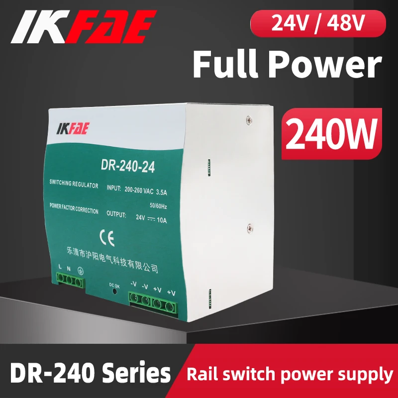 

DR-240 DIN Rail Switching Power Supply 240W Input 100-240V AC to DC 24V 48V Output Industrial Electronics