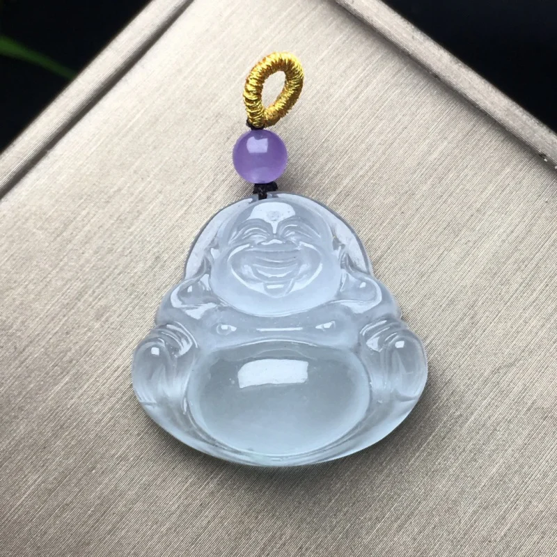 

Natural Full Green Ice-like Jadeite Jade Buddha Pendant Myanmar 18K Gold Inlaid