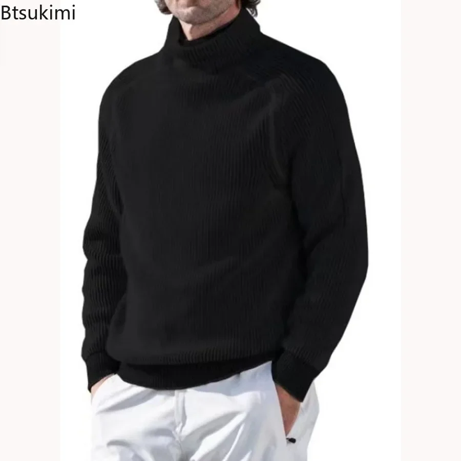 2024 Men's Turtleneck Sweaters Knitted Long Sleeve Pullovers Tops Men Solid Casual Male Sweater Autumn Winter Knitwear Tees Top