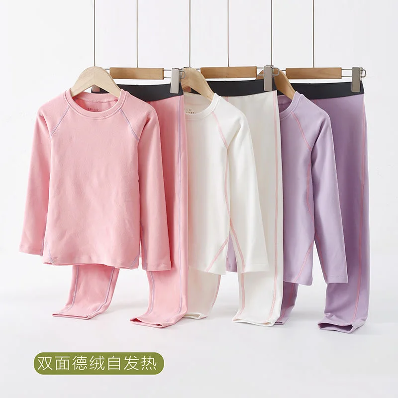 Long Johns for Kids Warm Thermal Underwear Baby Middle Large Children Clothing Set Winter Boys Girls Velvet Self Heating Clothes