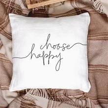 

Motto Letter "House Happy" Love Home Simple Style Cushion Cover White Short Plush Soft Throw Pillow Case Nordic Home Decor