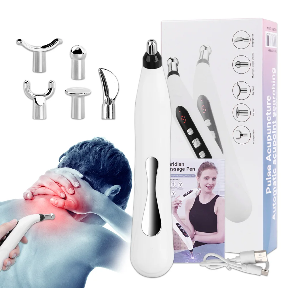 Stylo d'acupuncture Rechargeable USB, 5 têtes, Laser méridien, stylo de Massage énergétique, masseur pour le corps, le visage, le cou, les jambes, thérapie, soins de santé