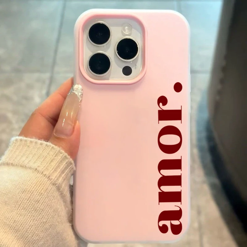 Personalized Matte Candy Color 2-in-1 Phone Case - Red Amor Letter Print