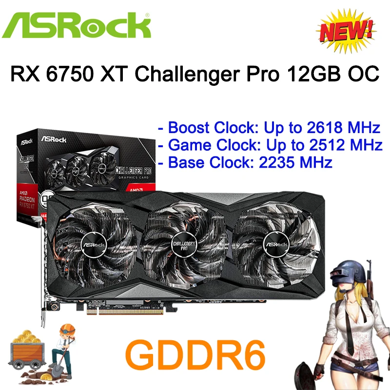 ☆美品 ASRock RX6750XT CHALLENGER PRO OC ☆ Kartu Grafis ASROCK