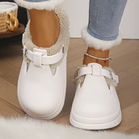 Waterproof Eva Furry Mules Slippers Women 2025 Winter Metal Buckle Warm Plush Slippers Soft Thick Bottom Non Slip Indoor Slides - Image 2