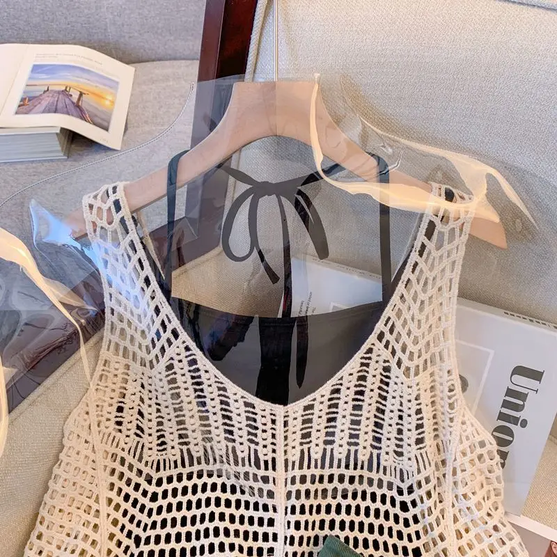 

Вязанное крючком трикотажное нижнее белье женское нижнее белье для улицы новая Корейская версия ретро свободные подтяжки без рукавов