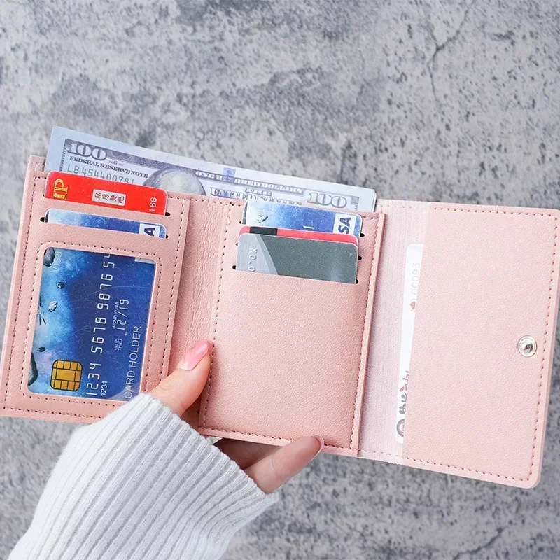 PU Leather Cute Women Wallet Coin Purse Simple 3 Folds Multi-card Slots Card Holder Cute Rabbit Bear Short Wallets for Girls