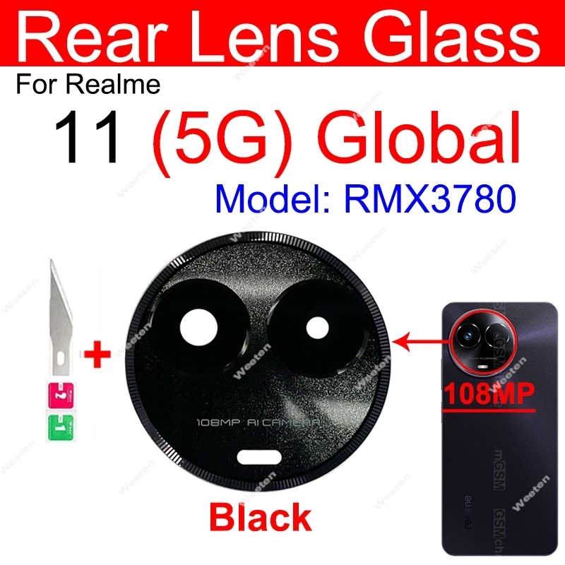Back Camera Glass for Realme 11X 11 Pro 11Pro+ Plus 5G Rear Camera Glass Lens Back Main with Sticker Replacement