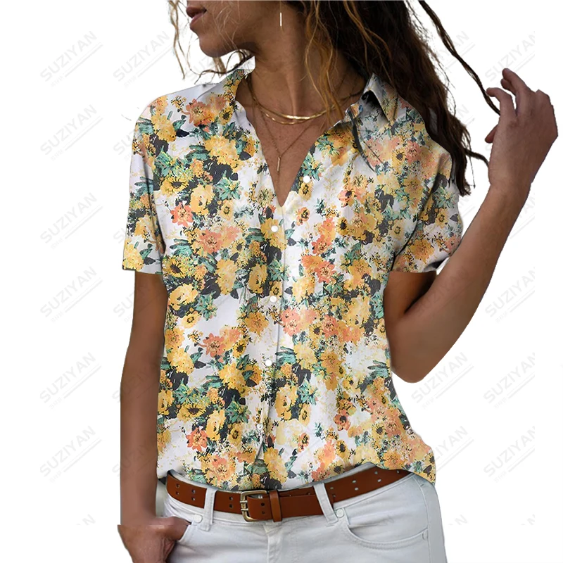 2023 Summer New Hot Selling Women's Polo Button Short Sleeve Shirt High Quality 3D Print Pattern Shirt Loose Large Casual Shirt best selling pattern summer men s polo shirt suit 3d printing high end casual sportswear shorts short sleeved two piece set s 3x