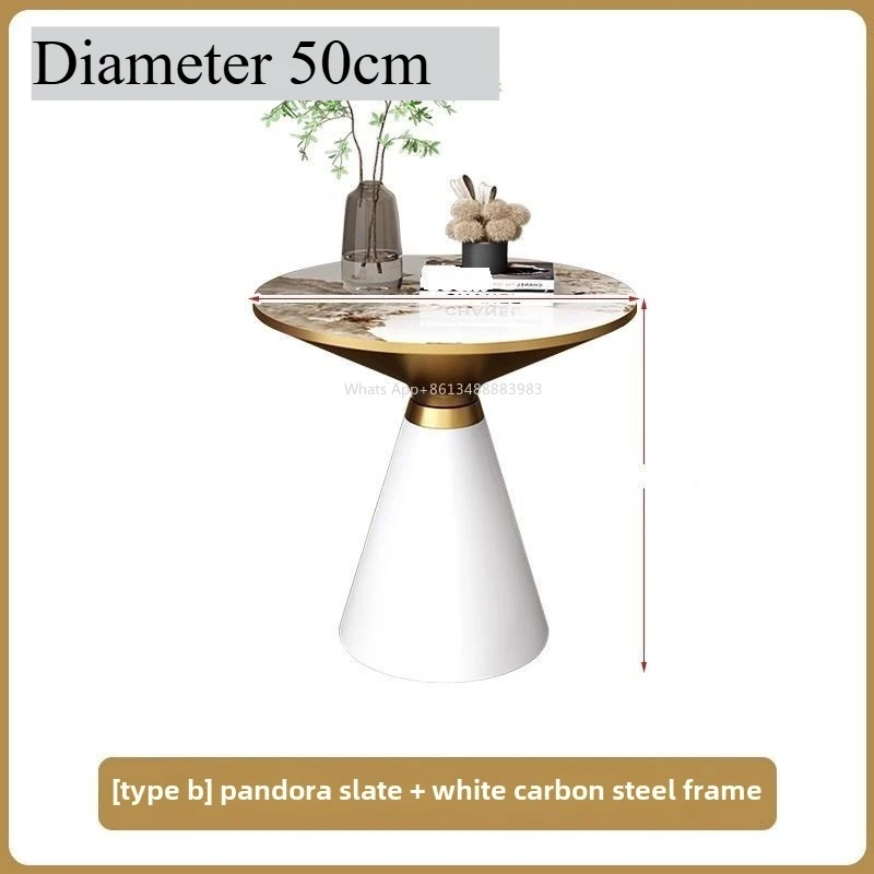 طاولة قهوة دائرية فاخرة بسطح أردواز ومعدن ذهبي-أسو...