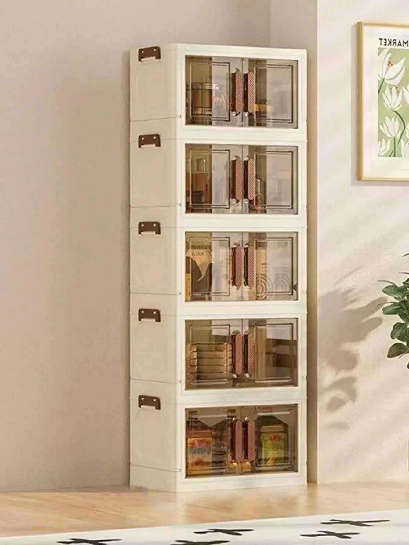 1pc Stackable Plastic Storage Box With Lid-Wardrobe Storage Cabinet, 32-Side Wide Folding Box, Foldable Storage Container, Handi