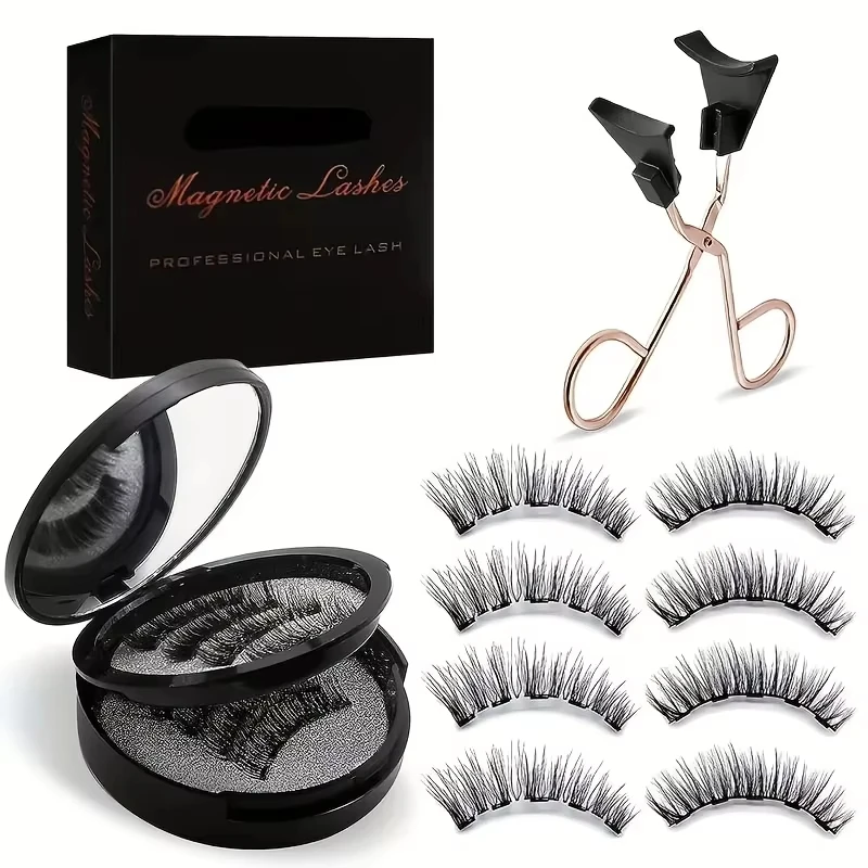 8pcs Magnetic False Eyelashes,No Glue Required with Tweezers,Reusable Double Magnetic False Eyelashes Makeup for Party Daily Use
