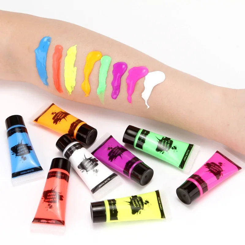 

8 Pcs Body Art Paint Neon Fluorescent Party Festival Halloween Cosplay Makeup Kids Face Paint UV Glow Painting