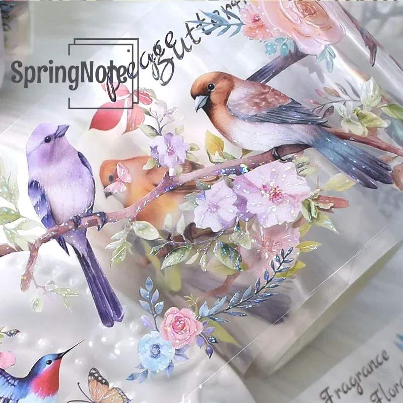 2m/Roll Birds and the Fragrance of Flowers PET Tape Masking Tape For Sticker Scrapbooking Journal Card Making Stationery 3
