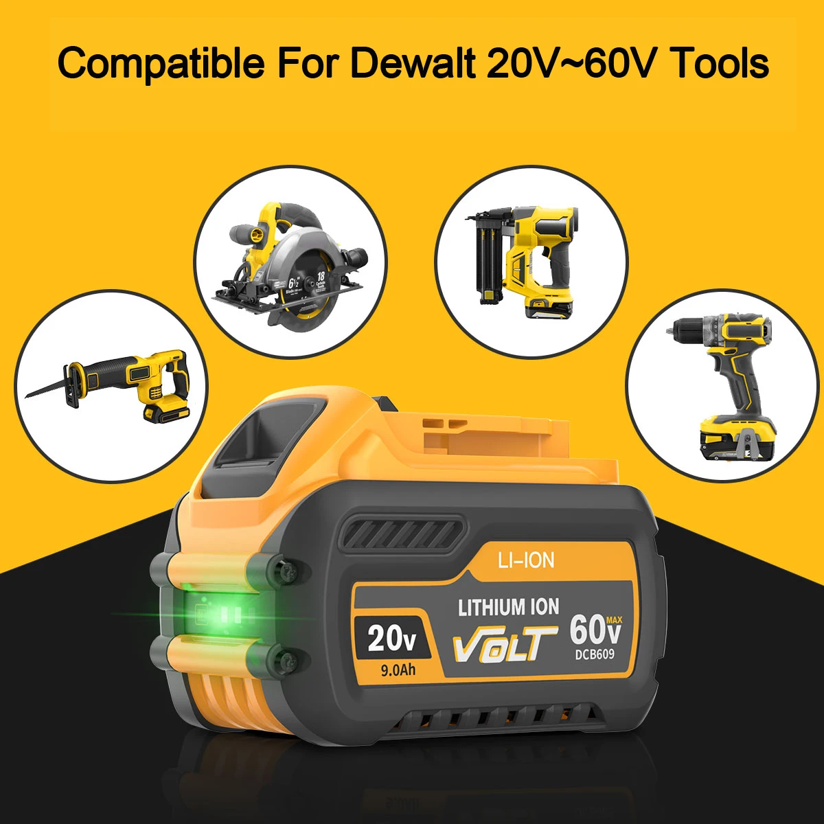 For Dewalt DCB609 20v 60v Max Flexvolt 9ah Lithium-ion Battery 4