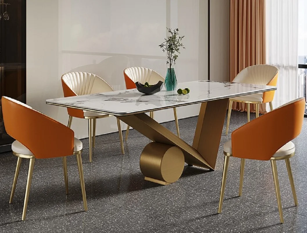 

Luxury rock plate dining table chair combination postmodern large and small family dining table Nordic rectangular table