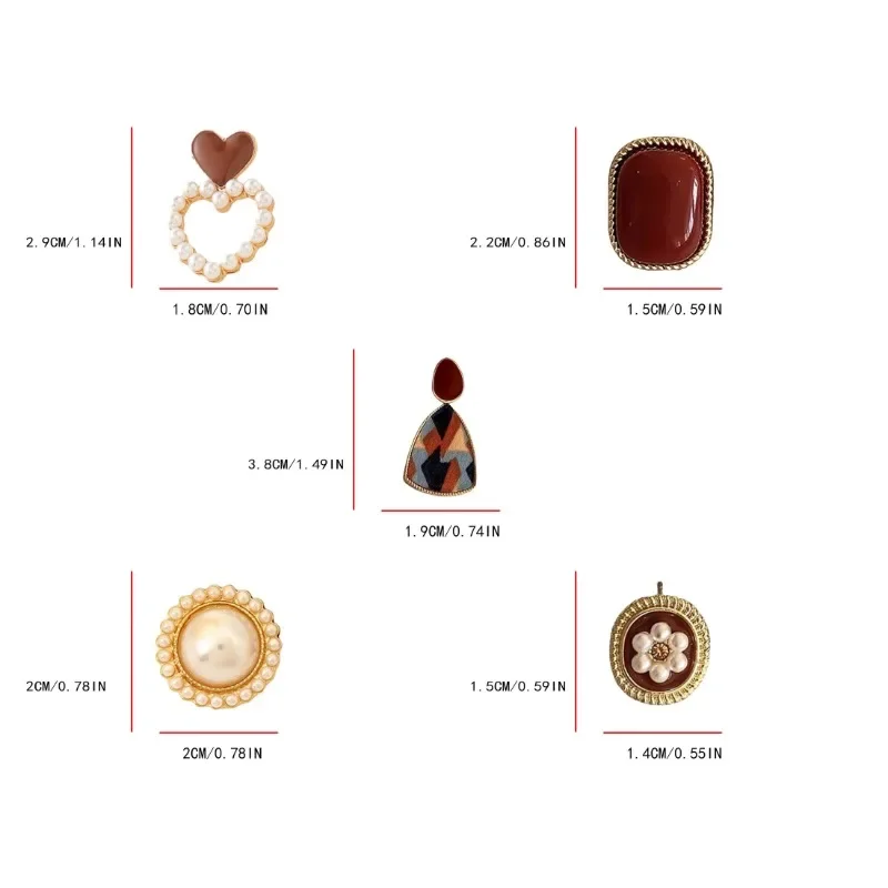 Earrings Vintage Dripping Oil Wine Red Retro Stud Earrings Women Korean Pearl Flower Heart Shape Geometric High Sense Jewelry