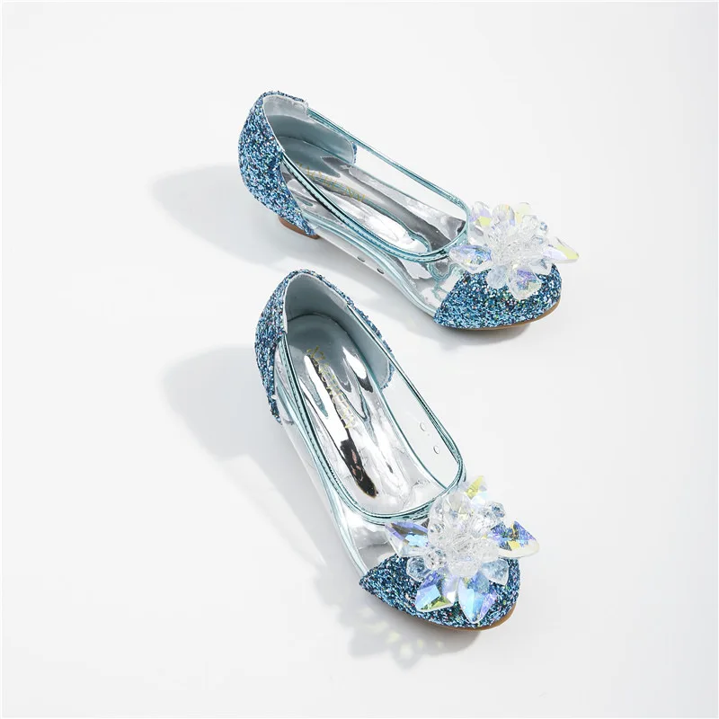 Fantasia Princess Shoes for Girls leather Sandal Summer Children's Shiny Snow Queen Fairy Party High Heels Leather Crystal Shoes 2