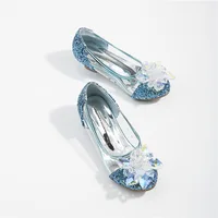 Fantasia Princess Shoes for Girls leather Sandal Summer Children's Shiny Snow Queen Fairy Party High Heels Leather Crystal Shoes 2