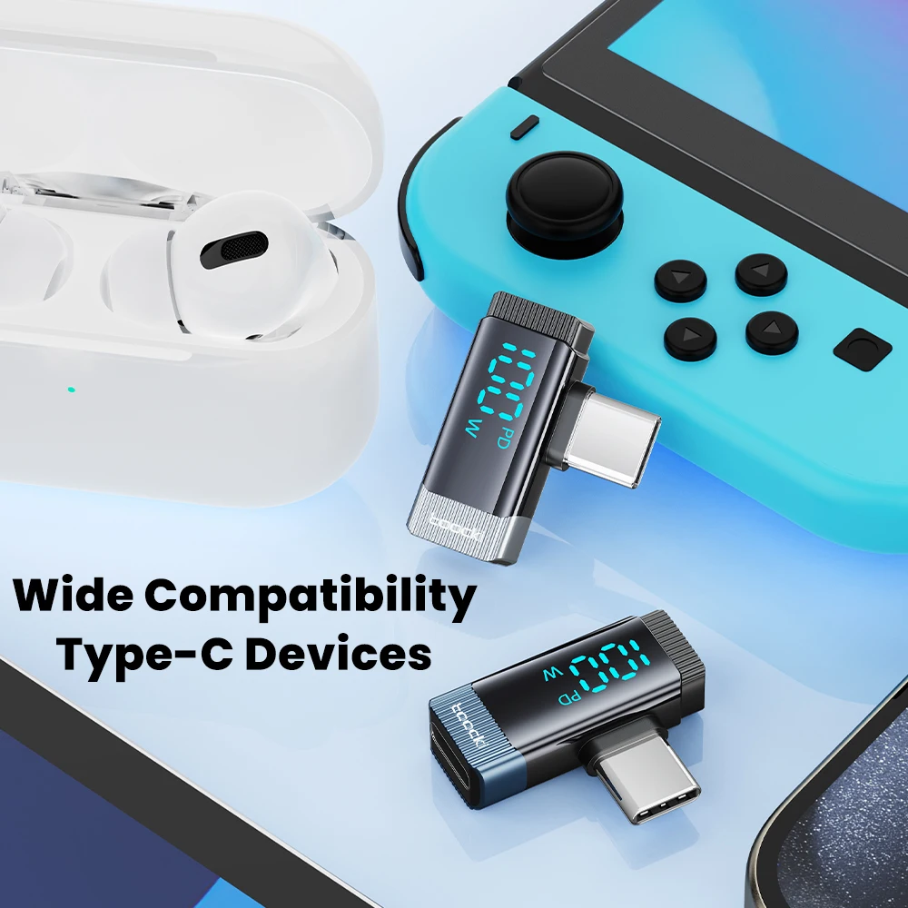 Toocki USB Type C Adapter 100w Fast Charging 480Mbps Data Transfer 90D Elbow Digital Display Connector For Cellphone Accessories type c adapter