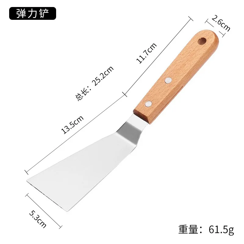 Stainless steel kitchenware beech wood handle frying fish spatula multi-purpose cooking tool baking spatula barbecue cooking