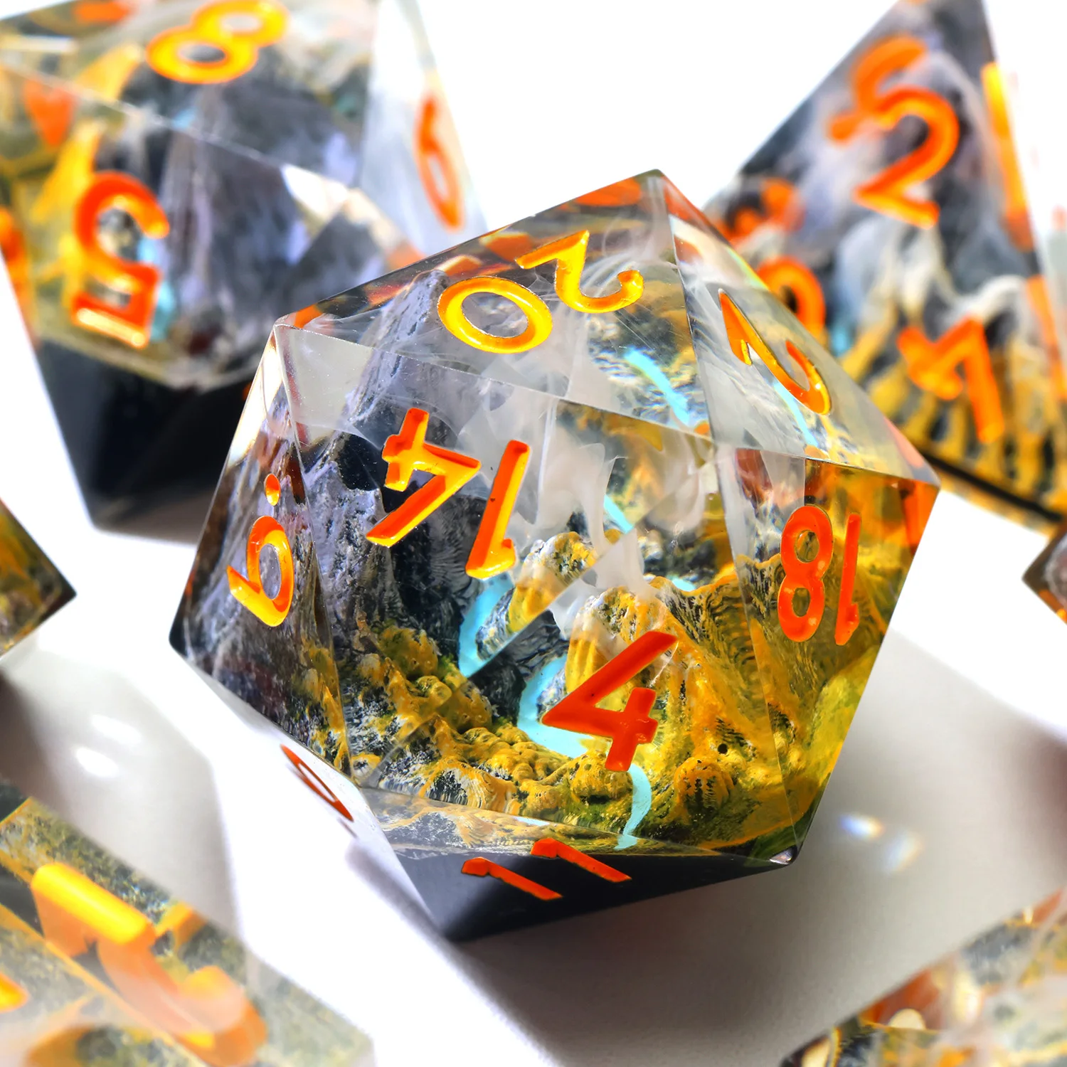 Volcanic Dragon's Lair Handmade Polyhedral Resin RPG Dice Set - Red