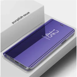 Mirror Flip Shockproof Kickstand Leather Phone Case Cover for Note 11 Pro 4G 5G (Purple)