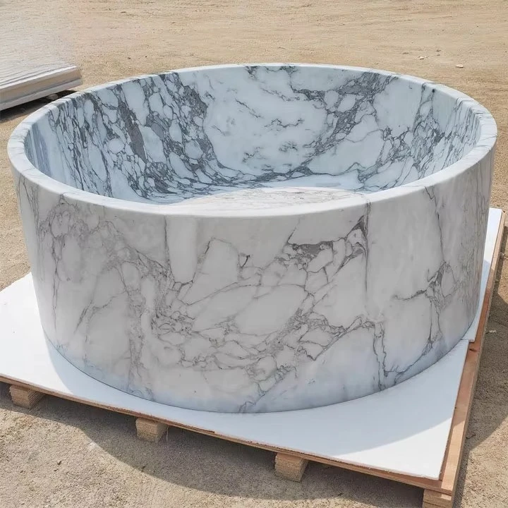 Freistehende Tauch-Whirlpool-Badewanne aus Marmorstein mit fester Oberfläche, Badewanne aus Naturmarmorstein