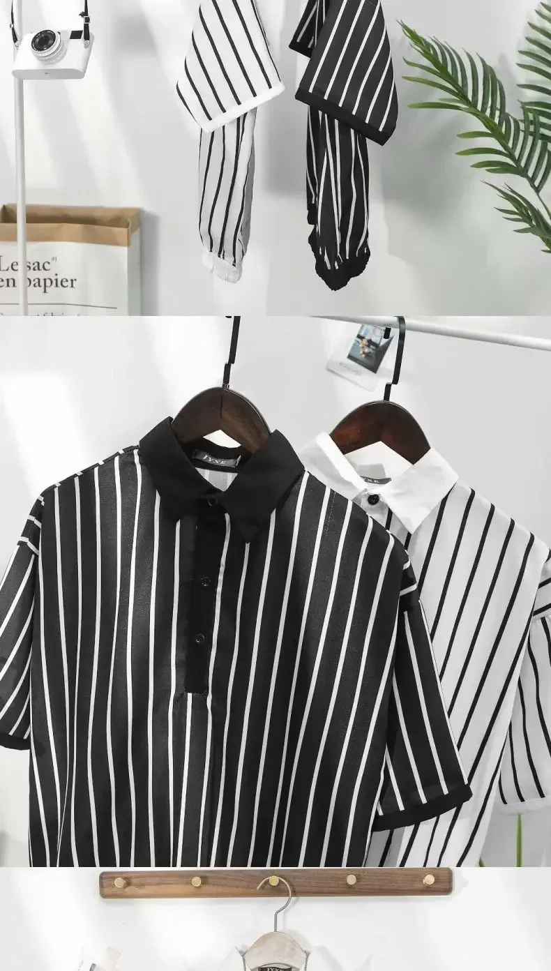 Men's Clothing White Stripe Polo T Shirt Button Down Collar Slim Fit Quick Dry Casual Comfortable Stylish Top for Young Men 13 Se613b5f5e8904998bf52f54ca5d5c5ddw