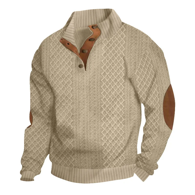 Men's Sweatshirt Long-sleeved Stand-up Collar Jacquard Knitted Casual Street Fashion Button Y2k Pullover Hoodies 6