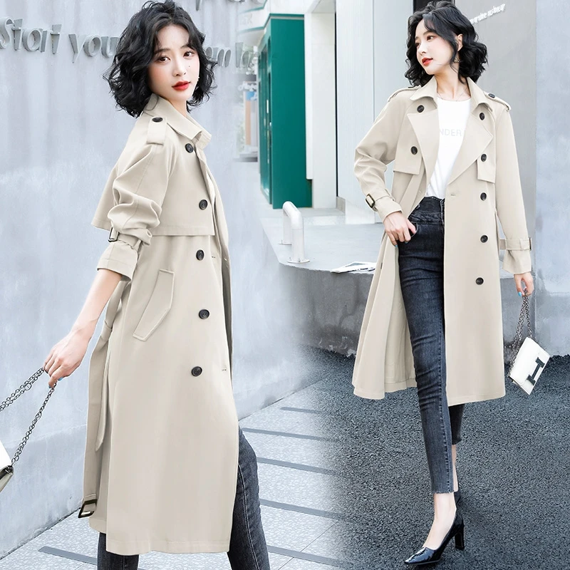 

Casual Windbreaker Women's Long 2023 Spring Autumn New Korean Fashion Double Breasted Trench Coat Female Loose Outerwear G1938
