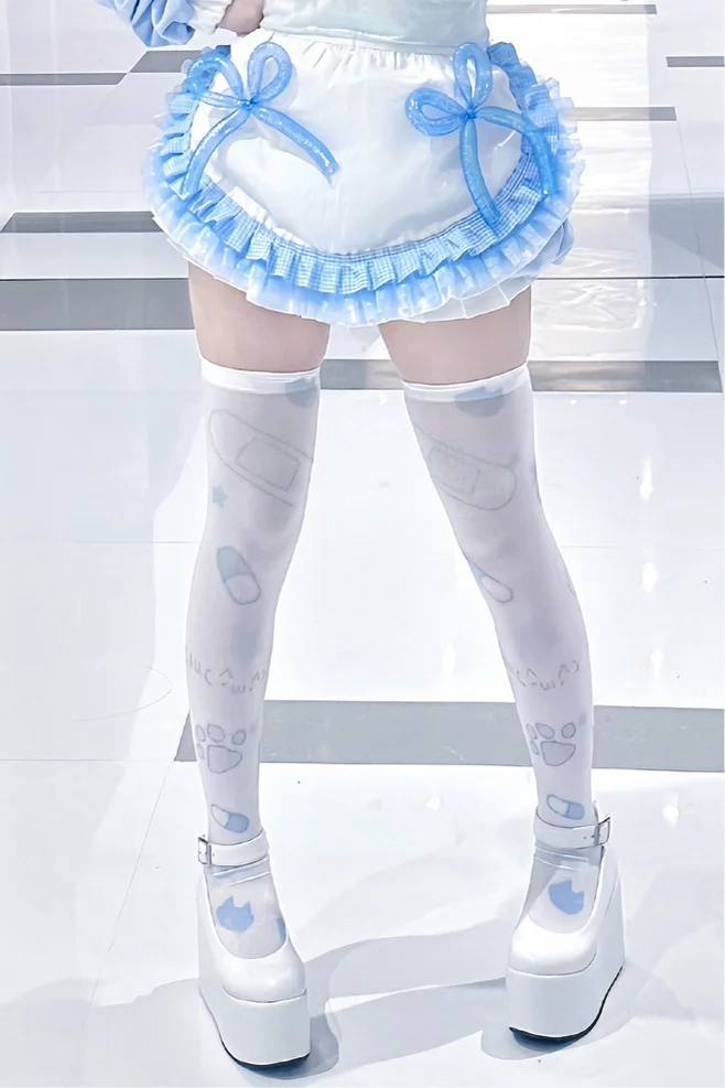 Japanese Printing Knee Socks Velvet Pill Water Color Socks Girls Mine Spring Summer New Long Socks Lolita Sweet Cute White Socks