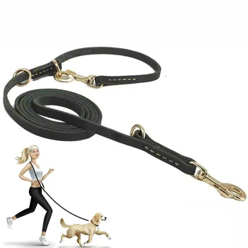 Genuine Leather Hands Free Adjustable Service Dog Leash 1